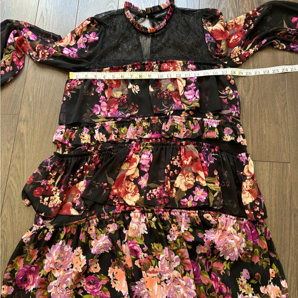 ZARA Floral Lace Tiered Frock Dress Multicolour Medium - Picture 9 of 13
